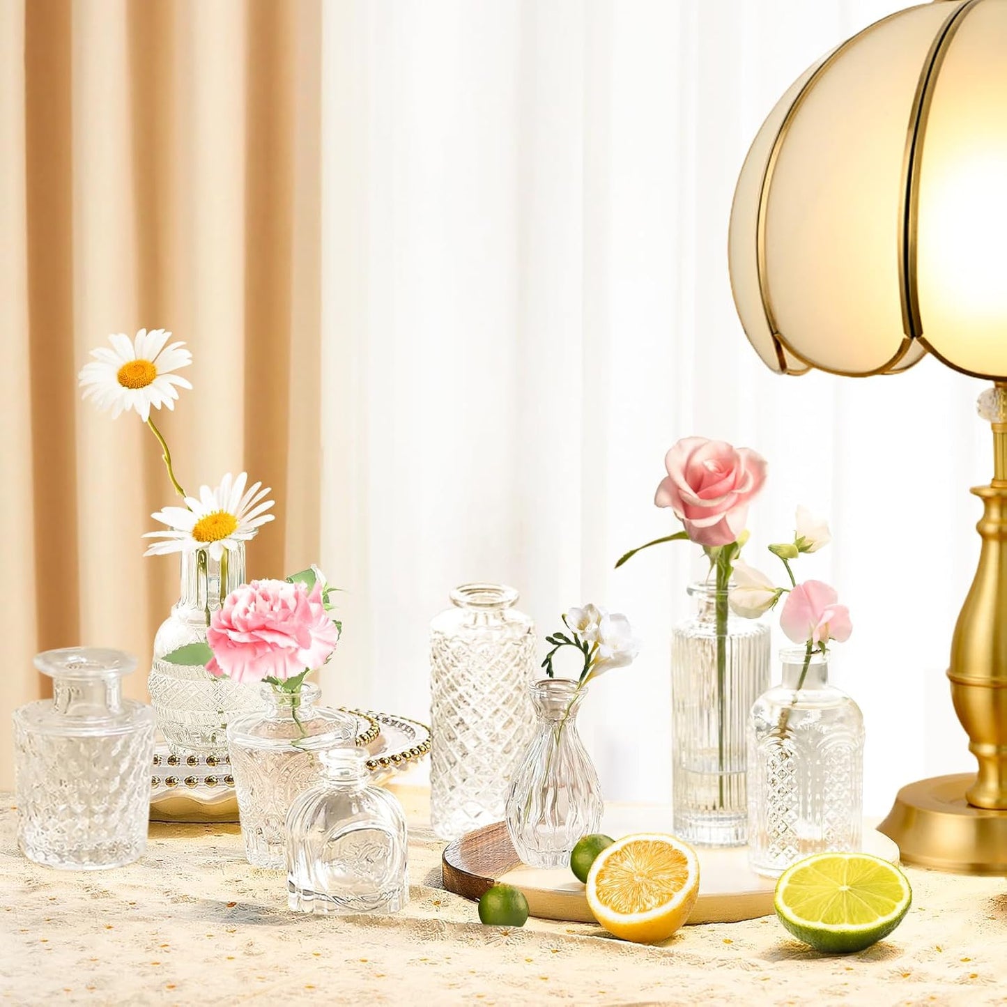 Bud Vases - in Bulk 24,Vintage Small Glass Bud Vases for Flowers, Clear Crystal Mini Glasses in Bulk, Small Flower Design for Centerpieces Wedding Decorations Home Flower Party Decor