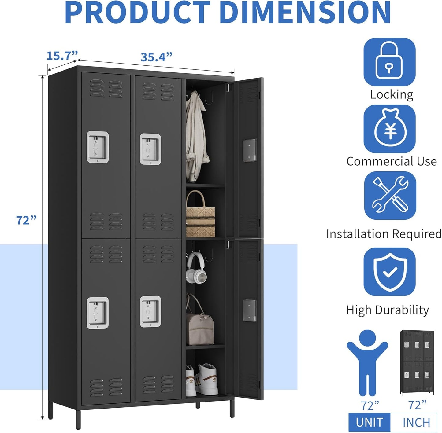 6 Doors Employee Lockers for Office, Metal Sorage Locker Combination, Lockable Employees Metal Locker With Door, Industrial Storage Lockers for Home, School, Gym
