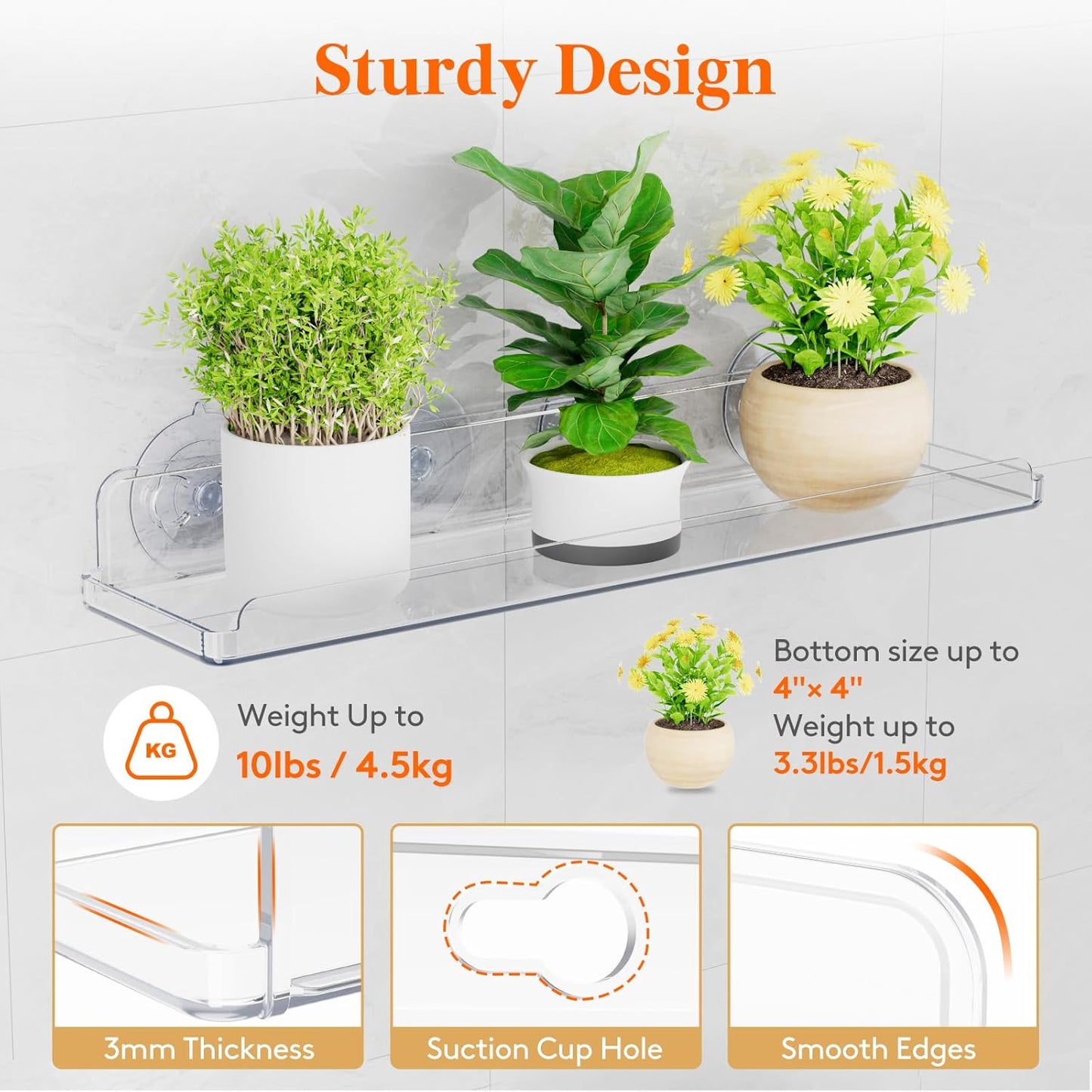 Lifewit Window Plant Floating Shelves 15 x 4 inch, 2 Pack Acrylic Suction Cup Shelf, Window Sill Extender for Indoor Succulent Plants, Micro Greens, Seed Starter Pots, Herb Planters