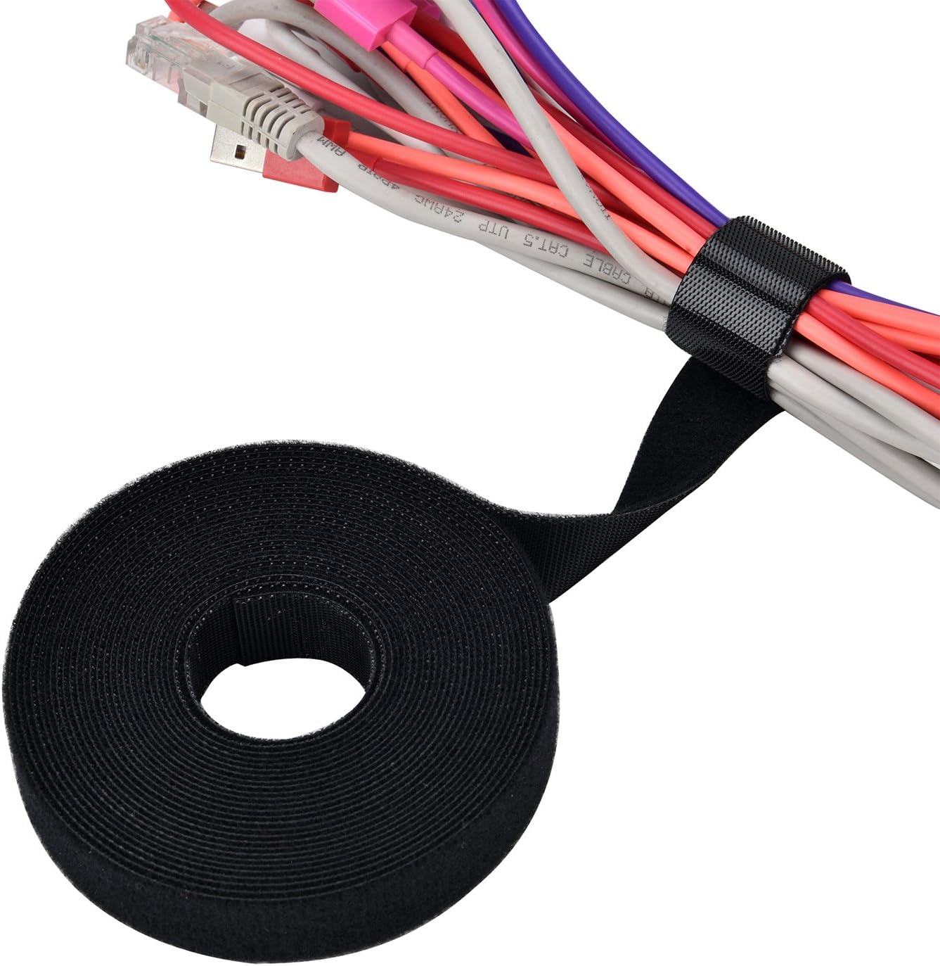 Pasow fastening tape Cable Tie Double Side Nylon Power Wire Management 3/4Inch 1 Roll Hook (10 Yards, Style 2)