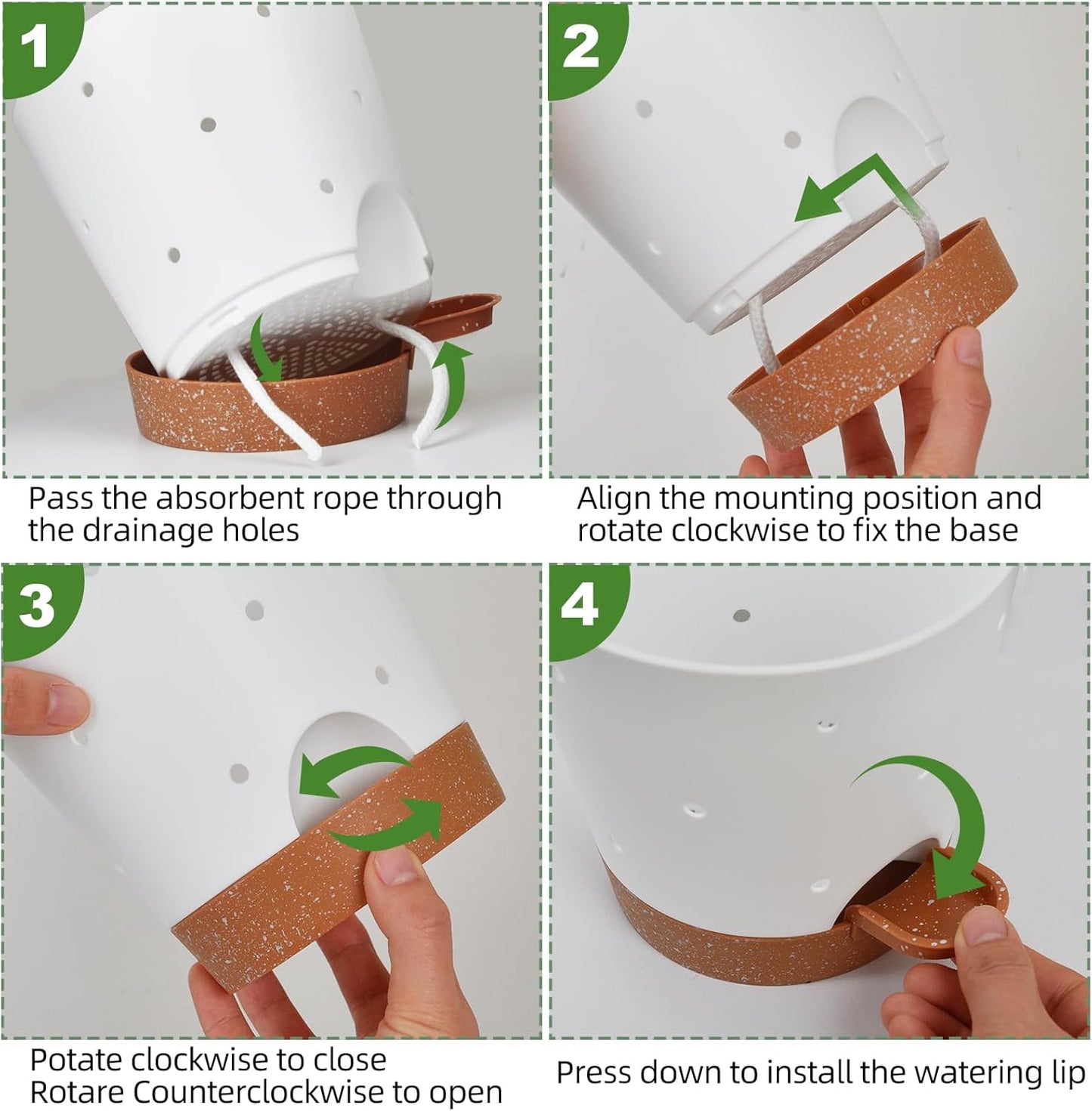 Orchid Pots with Holes, 6 Inch Self Watering Orchid Pot 2 Pack Plastic Plant Pots for Orchid, Flower (White+Brown)