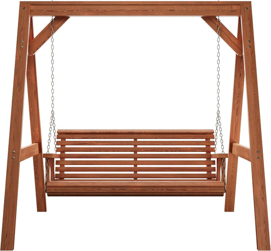 Amish Casual 5 Foot Roll Back Swing with A-Frame Stand in Cedar - Freestanding Wood Porch Swing for Patio, Yard or Garden
