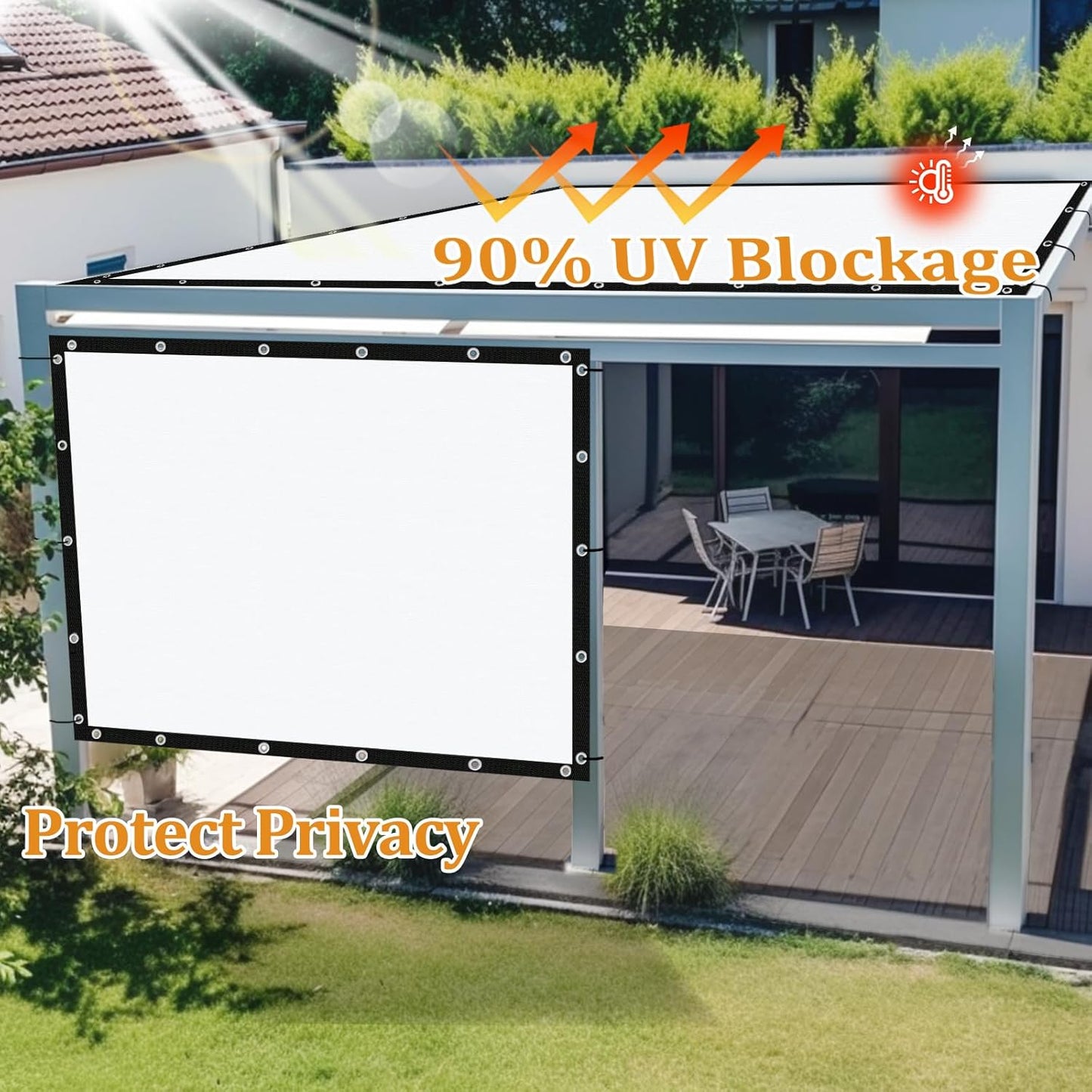 Shade&Beyond Customized Size 90% Sun Shade Cloth with Grommets, 6' X 13' Pergola Shade Cover Canopy, Mesh Tarp Sun Screens for Patio, Outdoor, Garden, Backyard GN01, White