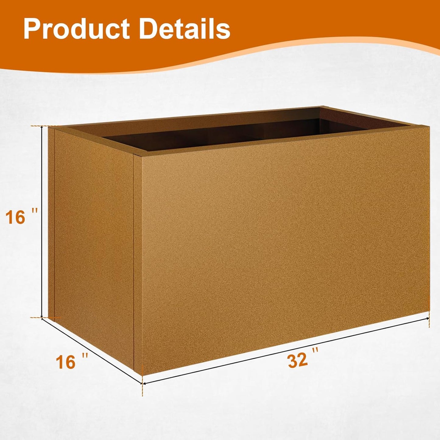 Corten Steel Planter Box 32"x16"x16", Metal Planter Spliced Flower Pot with Partitions, Outdoor & Indoor Large Rectangular Planter Box for Porch, Patio, Garden, Commercial Décor