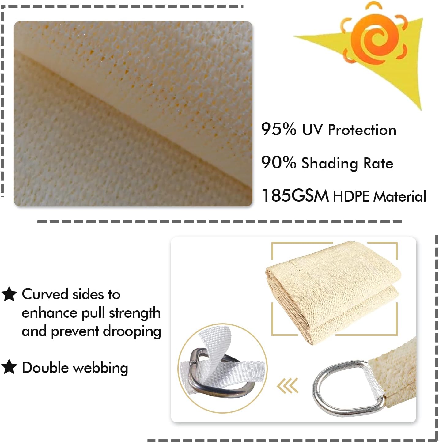 KANAGAWA 10'X15' Cream Custom Size Sun Shade Sail Rectangle UV Block Canopy Cover for Patio Backyard Lawn Garden Outdoor (Customized Available)