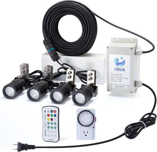 HQUA FSL01 120V AC LED RGB Color-Changing LED Fountain Light Sets, 4 Light Sets,with 100” Cord for HQUA-FS01 HQUA-FS02 Large Pond Floating Fountain