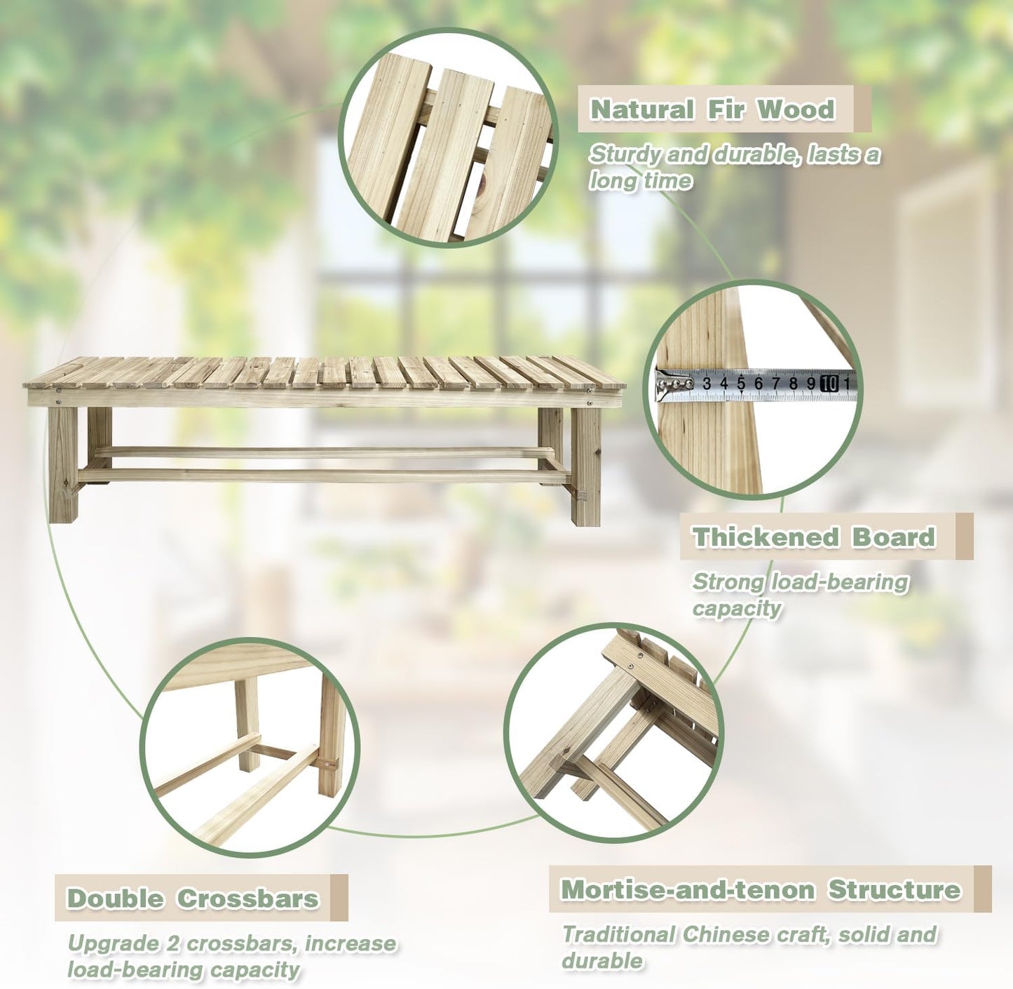 Outdoor Garden Bench, 3-Person Wood Patio Bench Weatherproof Outdoor Backless Bench, Anti-Corrosion and Anti-Rust Garden Benches for Garden Lawn Porch Park Backyard (Natural,47.25''/120cm)