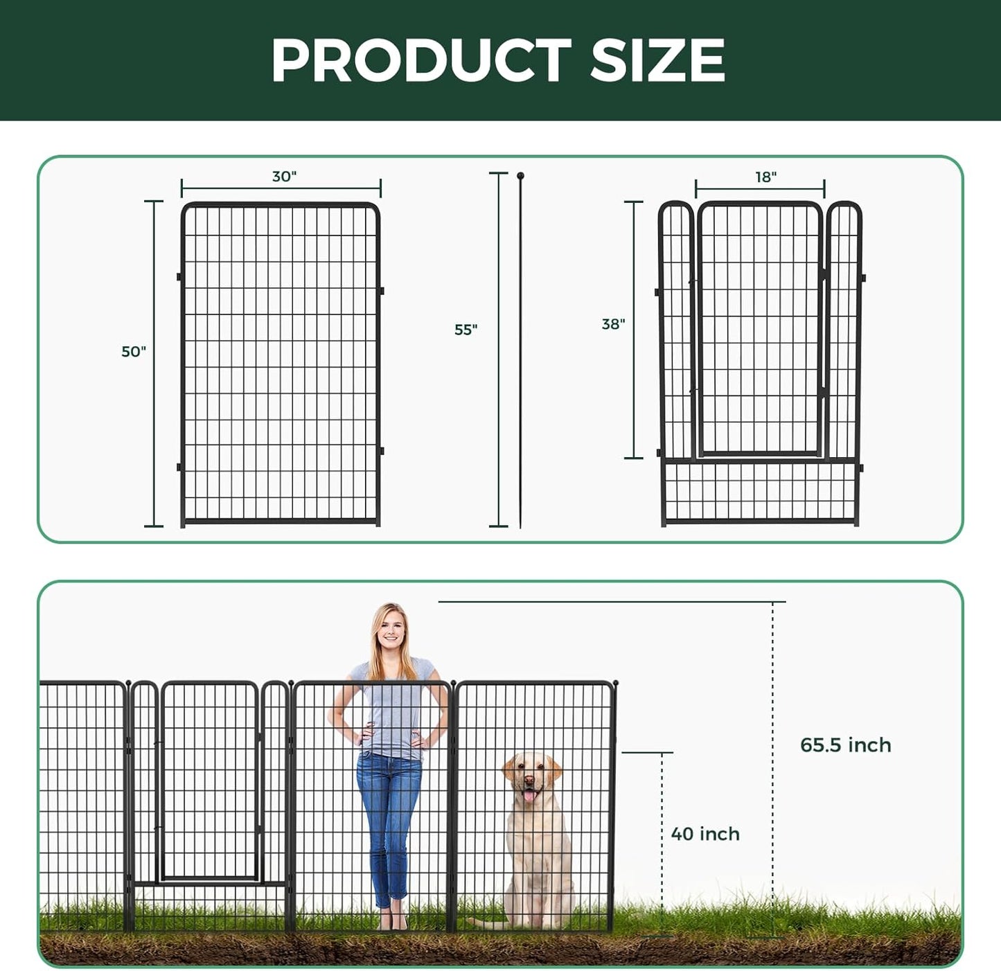 FXW Garden Fence Outdoor for The Yard – 50in(H) x 20.8ft(L) Heavy Duty Metal Animal Barrier for Dog and Rabbit, Decorative Dog Fence, 8 Panels, Black