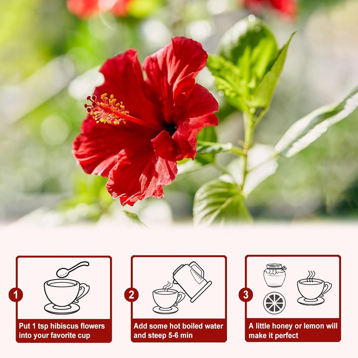 TEARELAE - Hibiscus Flowers, 5oz/142g- Natural Hibiscus Tea Loose Leaf - Country of Origin Nigeria - Flor De Jamaica - Dried & Edible Flowers For Tea - Non-GMO - Caffeine-free - Support Heart Health