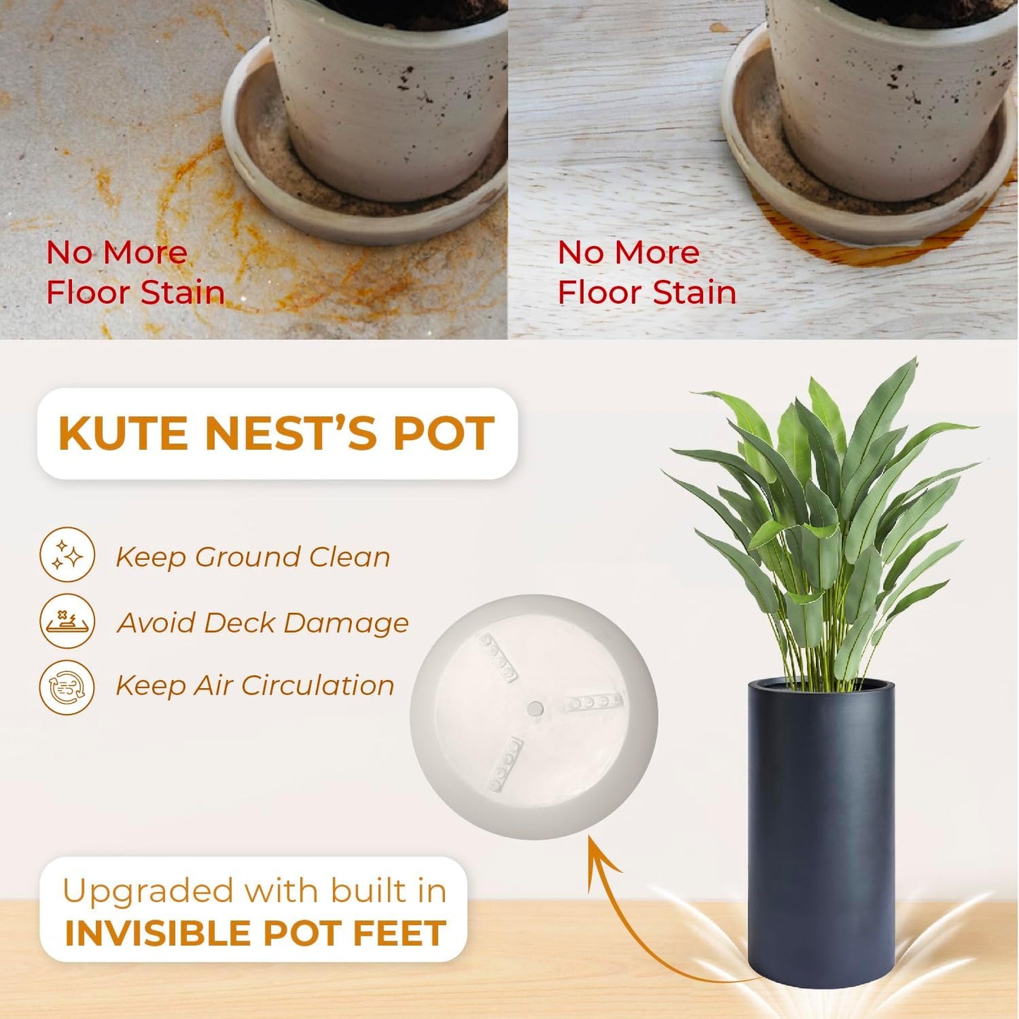 19.5"H x 9.8"D Tubo Fiberstone Cylinder Tall Planter with Drainage Hole, Smooth Finishes, Weather Resistant for Indoor and Outdoor Use, Included 2 Extra Coco Mats (Black, 8.2" Pot Opening)