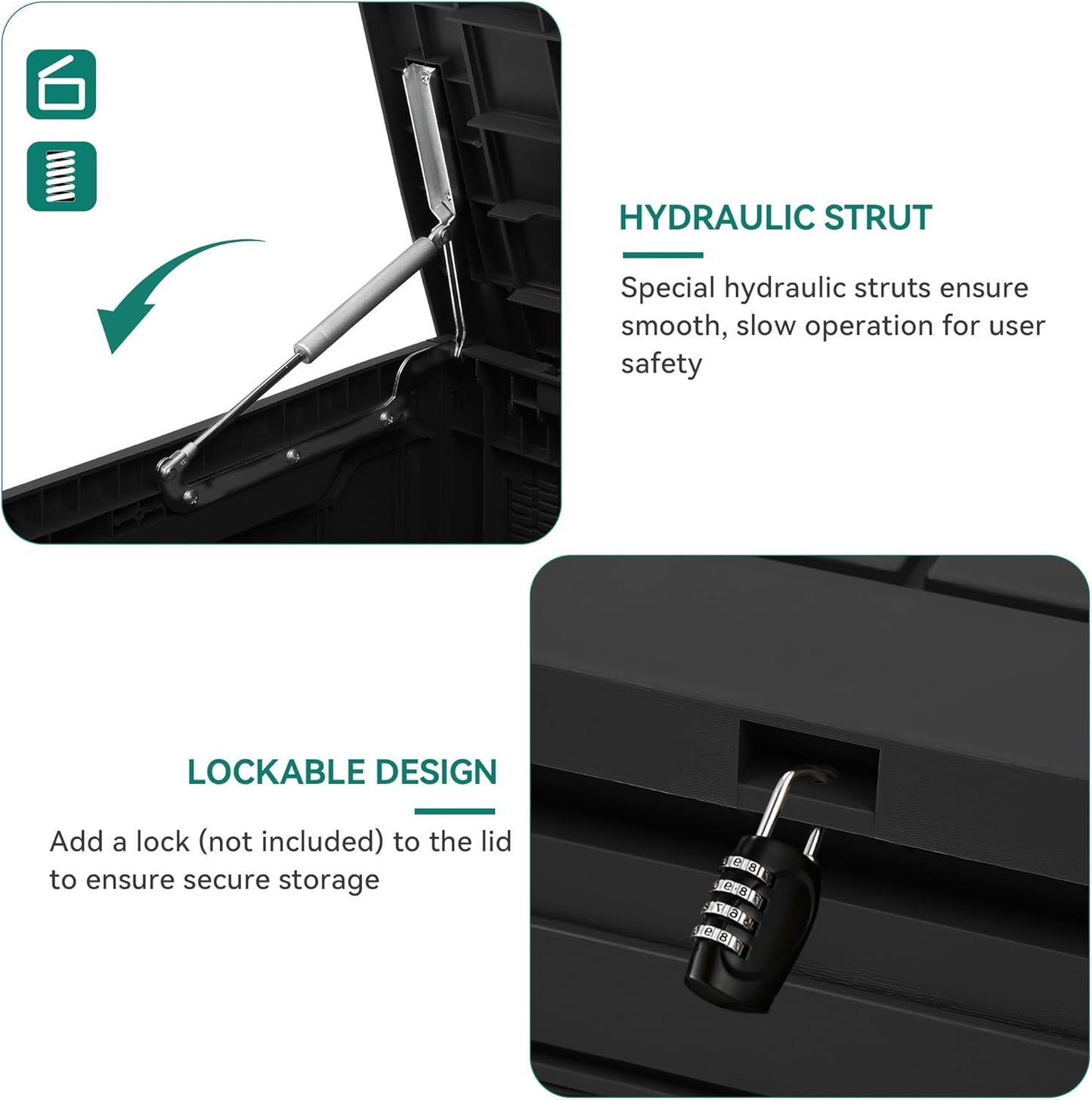 YITAHOME 80 Gallon Resin Deck Box, Weather Resistant Outdoor Rattan Storage Box, Lockable Indoor Outdoor Storage for Supplies and Essentials, Black