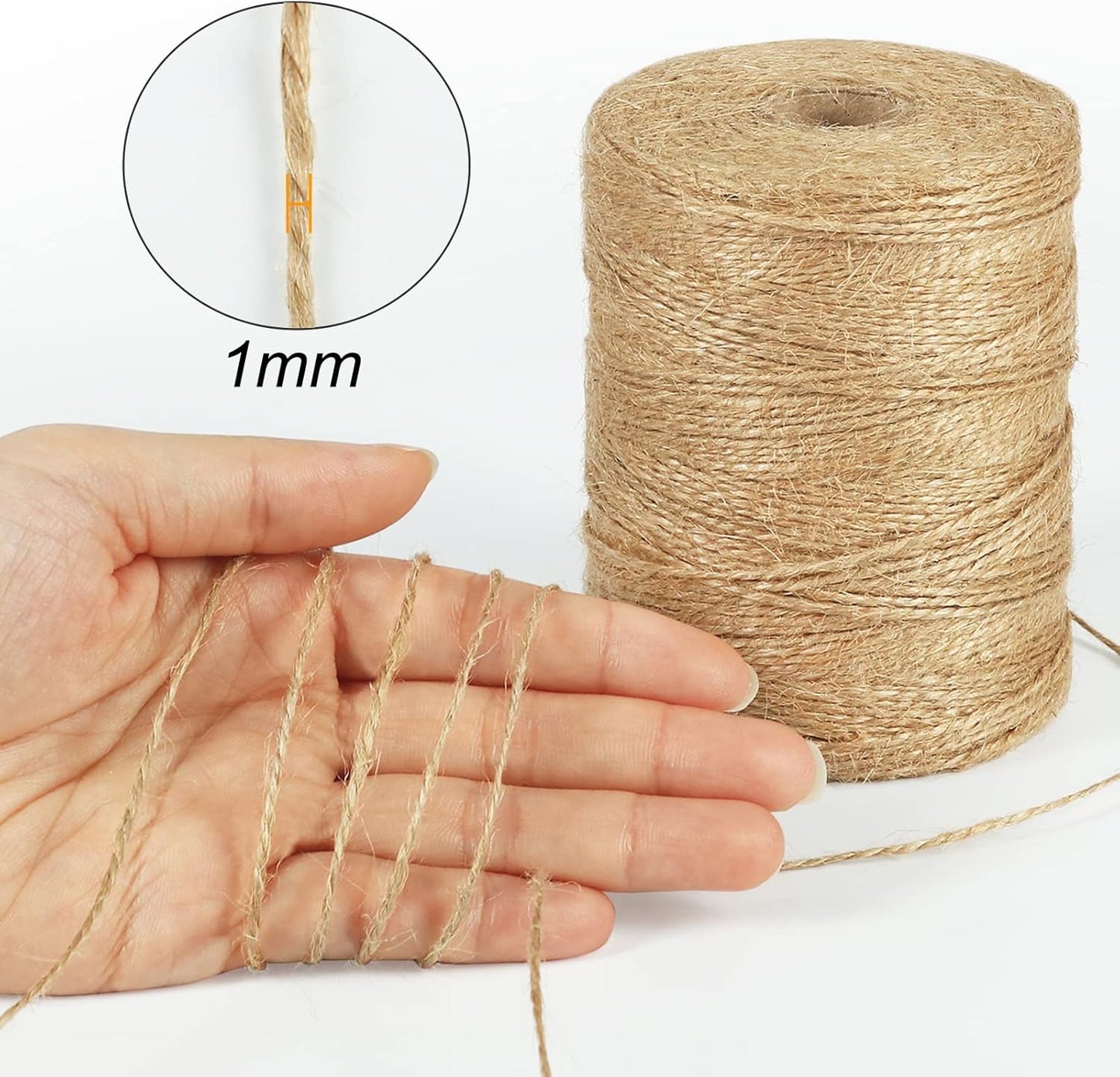 Tenn Well Natural Jute Twine, 984 Feet 2Ply 1mm Thin Brown Twine String for Crafts, Crocheting, Gift Wrapping, Gardening, Farmhouse Decor, Christmas Ornaments
