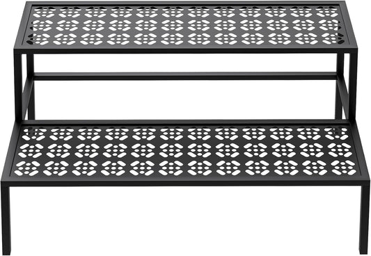aboxoo Metal Plant Stand 2 Tier Potted Multiple Flower Pot Holder Plant Shelf Indoor Plants Multiple,Outdoor Heavy Duty Planter Display Shelving Unit for Patio Garden Corner Balcony(Black)