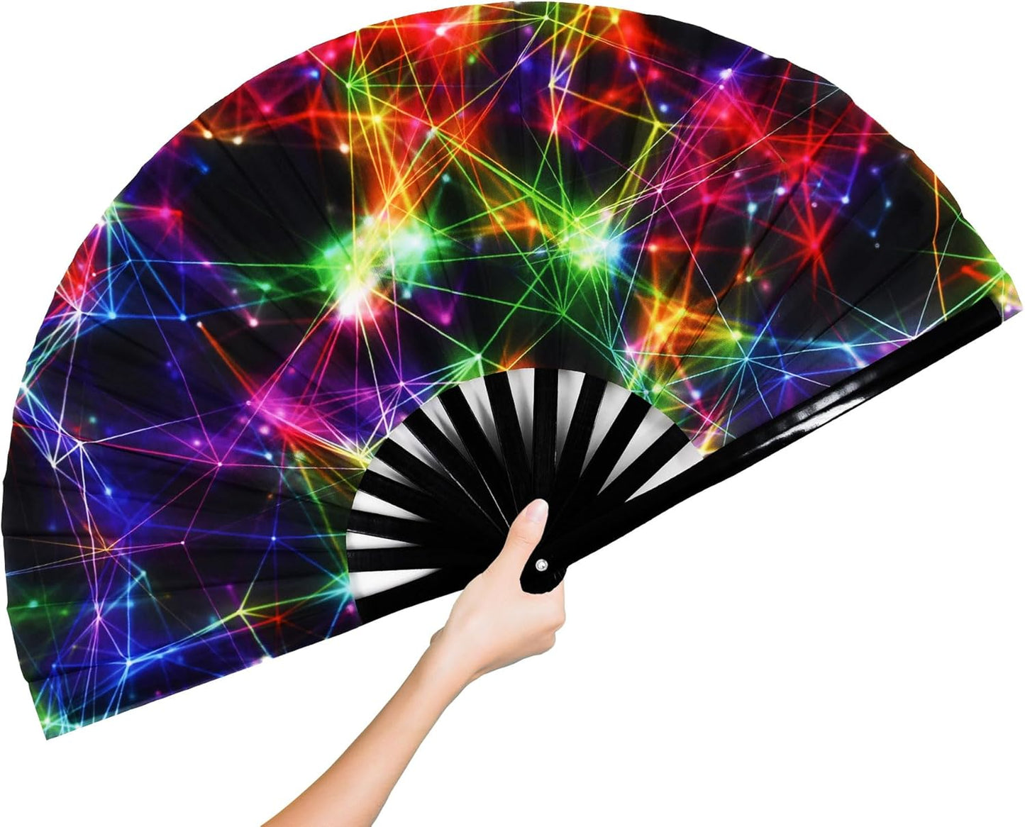 Large Rave Fan Folding Hand Fan Popping Fan for Line Dancing, Big Foldable Clacking Fans Clap Fans for Boots On The Ground Dance Festival, Dancing, Performance (Starry Sky)