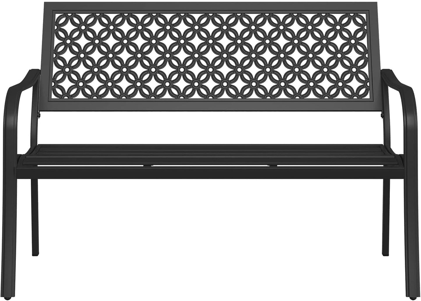 Grand patio 50" Outdoor Bench, Garden Benches with Anti-Rust Metal Powder Coated Frame, Patio Bench for Front Porch Park Outside Furniture Decor, Black