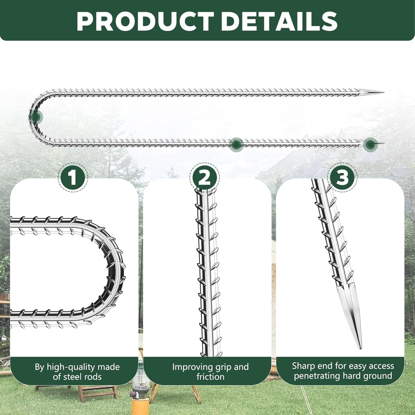 20 PCS Trampoline Stakes Anchors High Wind Heavy Duty,U Shaped Garden Hooks Stakes for Ground,Trampoline Tie Down Anchor Kit,Bounce Horseshoe House Stake,Rebar Camping Tent Stakes,16 Inch Long Silver