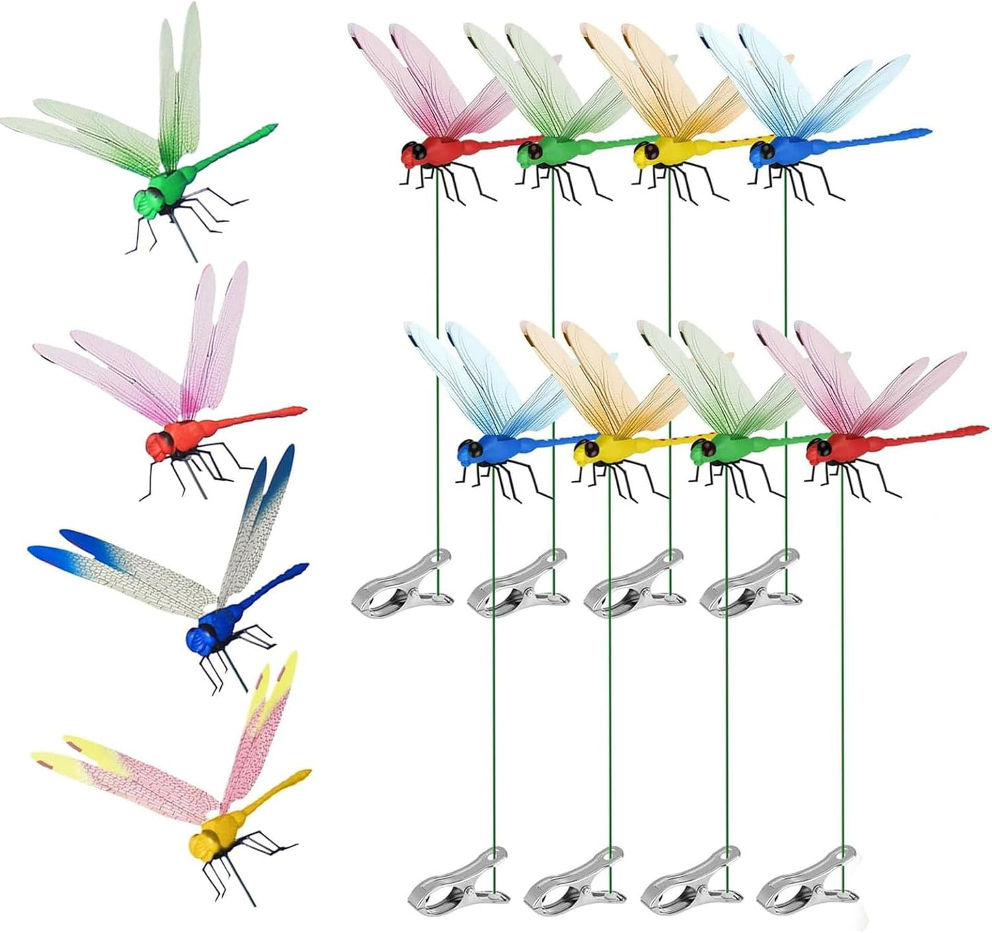 8pcs Dragonfly Hat Clip Realistic Fake Dragonflies Clip-On Garden Outdoor Decor Stakes Plastic Dragon Fly Clips Plant Decorations for Pots