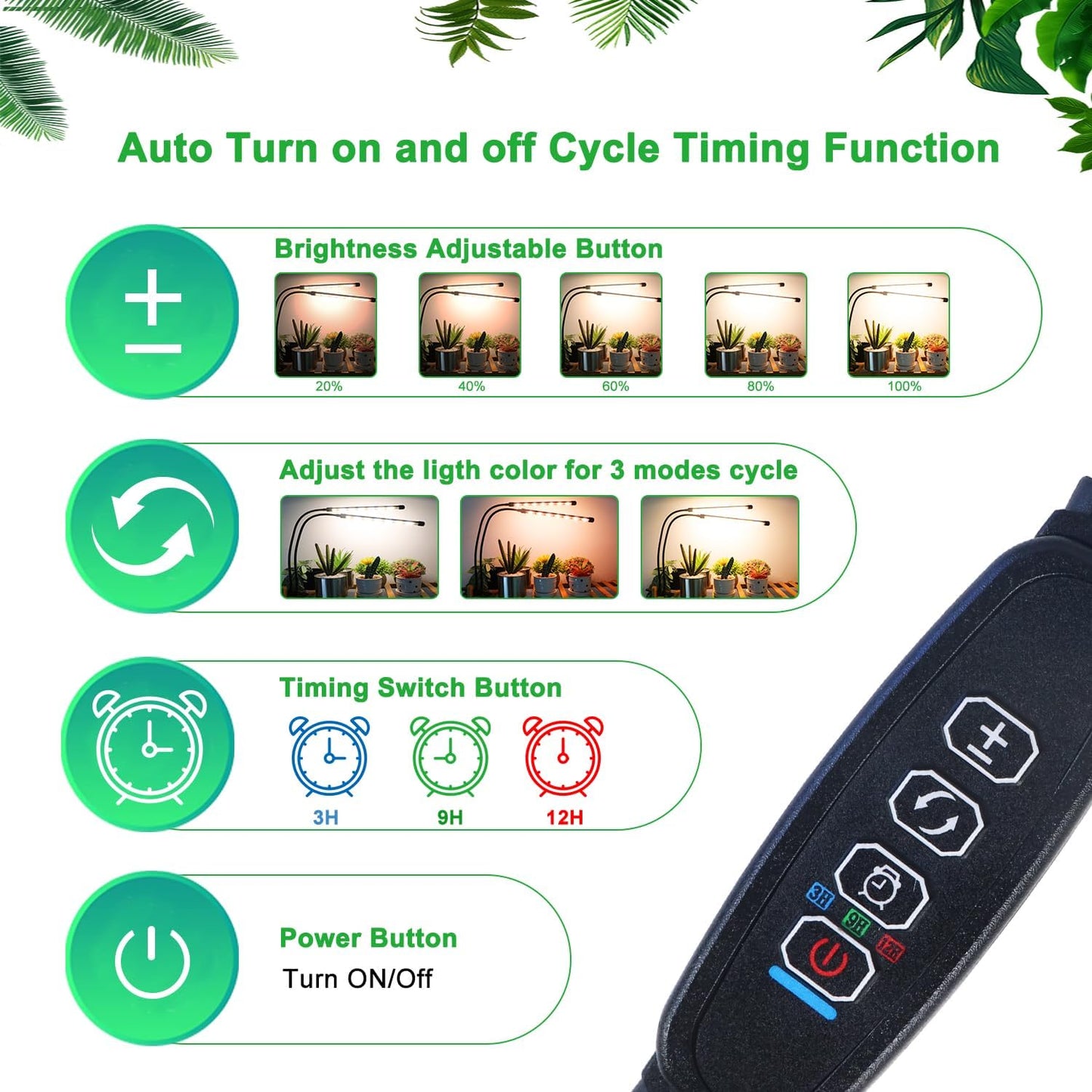 Grow Lights for Indoor Plants, 4 Heads Full Spectrum LED Plant Lamps with Clips and 10 Feet Cables for Seeding Growing(2 Pack)