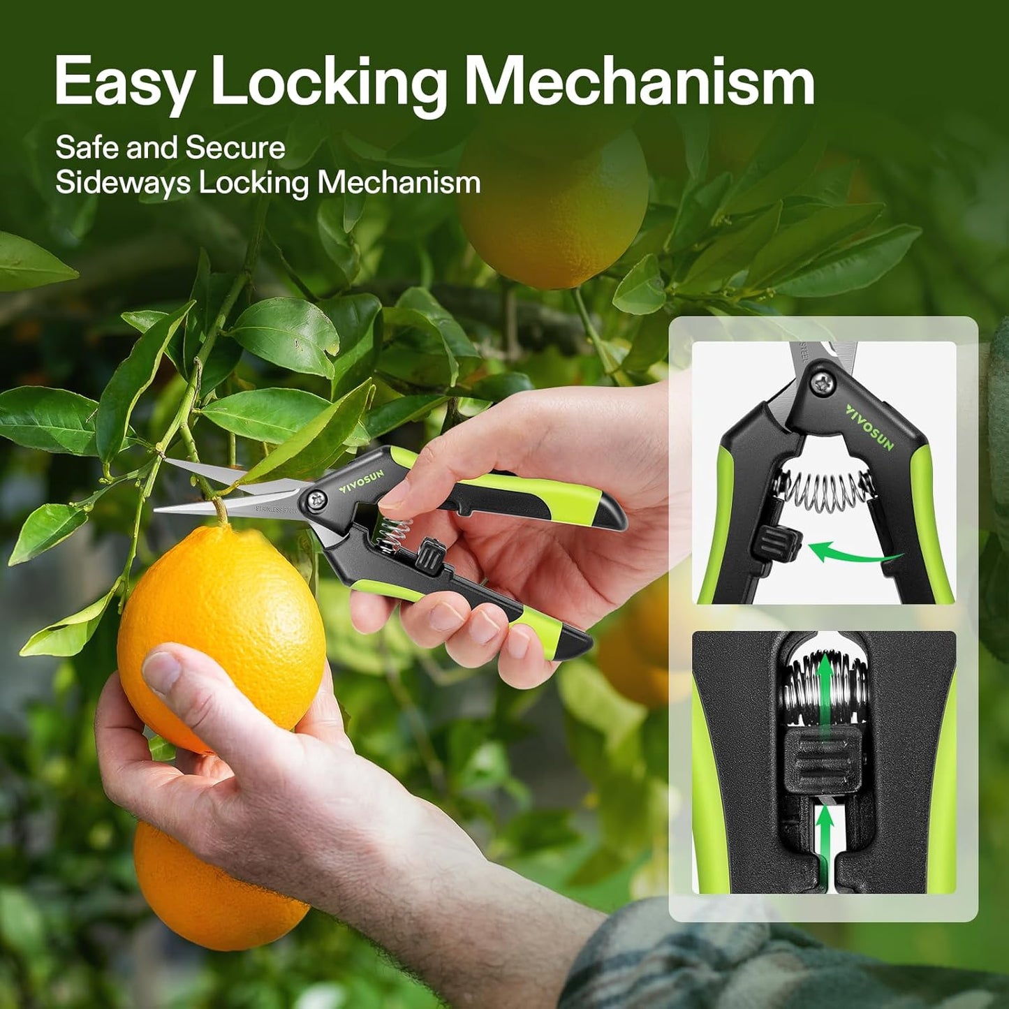 VIVOSUN 2-Pack Gardening Scissors 6.5 Inch Hand Pruner Pruning Shear with Straight Stailess Steel Blades, Black and Green