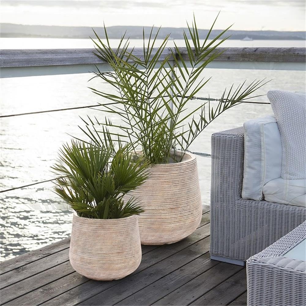 LuxenHome 17" Dia Round Planters for Indoor Plants, Large Outdoor Planters with Drainage Holes, Concrete Distressed Plant Pots Indoor & Outdoor for Home Garden Patio