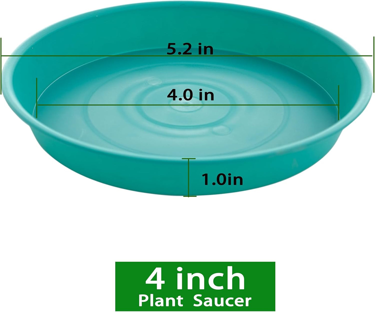 6 Pack Plastic Plant Saucer Water Drip Tray, 4 5 6 7 8 9 10 11 12 13 15 17 19 inch, Heavy Sturdy Plant Drainage Tray for Indoors Outdoor, Flower Saucers for Pots Base (4", Teal)