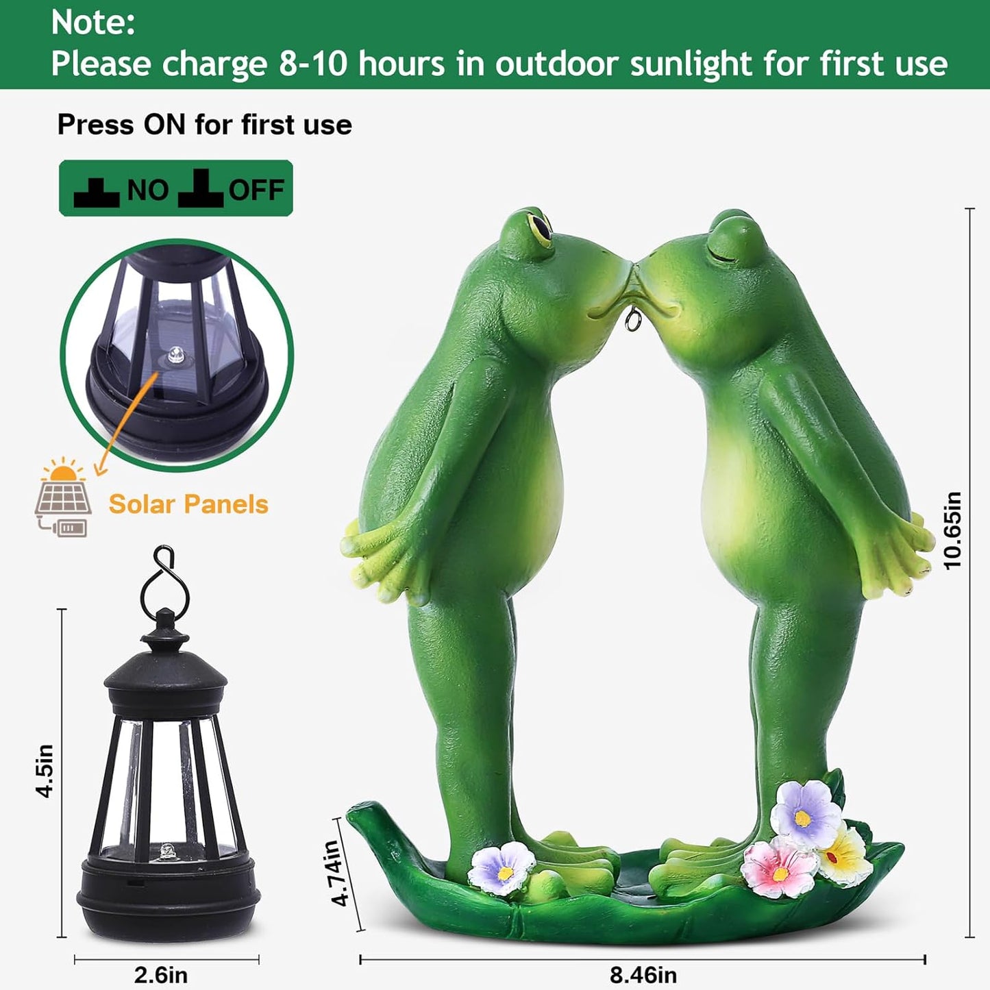 Solar Frogs Statue for Garden Decor Solar Lantern LED Outdoor Decoration Figurines for Porch Patio,Yard,Lawn - Frog Gifts for Women Mom Grandma Wife (Kiss Frog)
