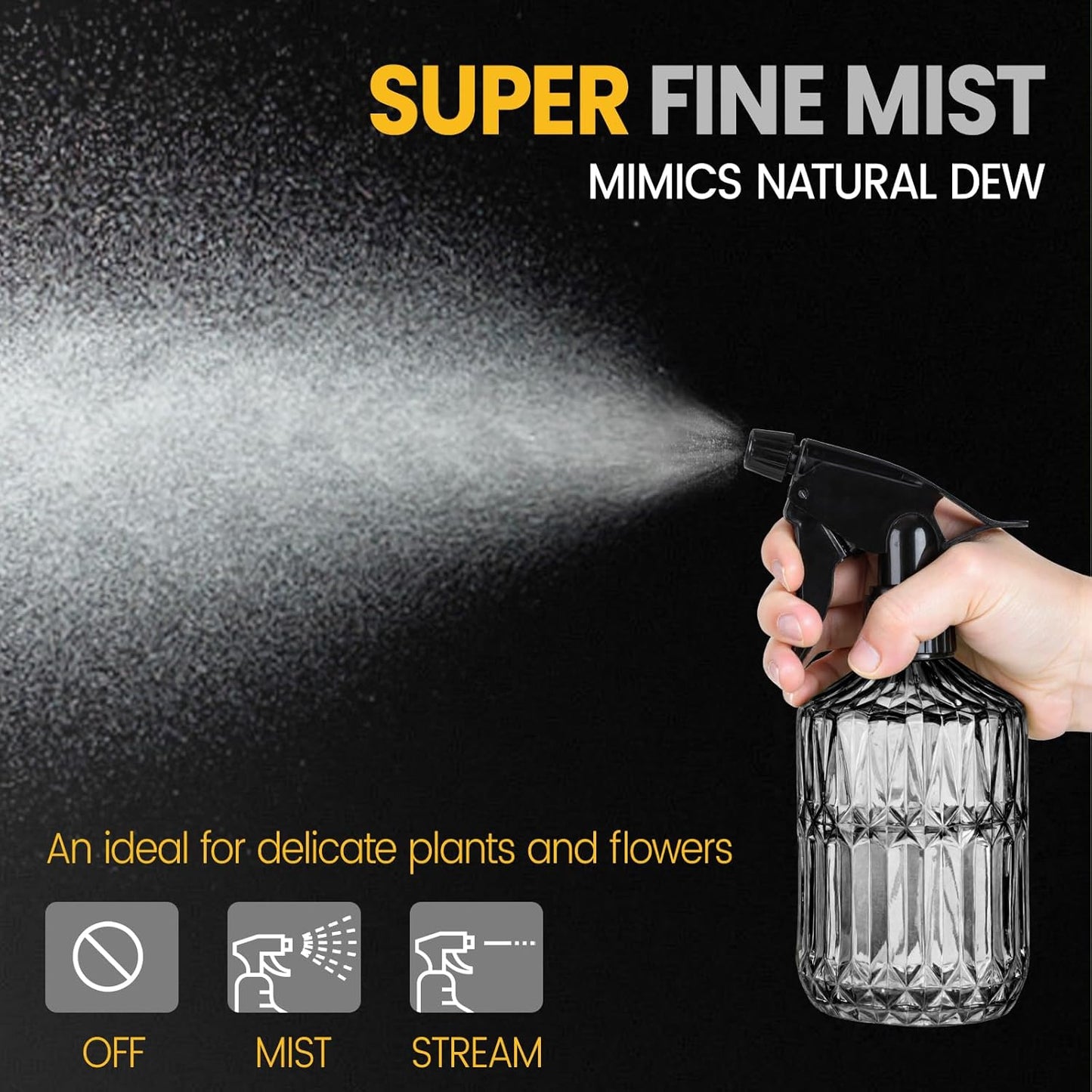 Plant Mister Spray Bottle, 13.5 oz Leak Proof Glass Spray Bottle for Inside Plants, Succulents, Herbs, Cleaning, Hair Care, Refillable Fine Mist Sprayer with Adjustable Mist Nozzle (Grey)