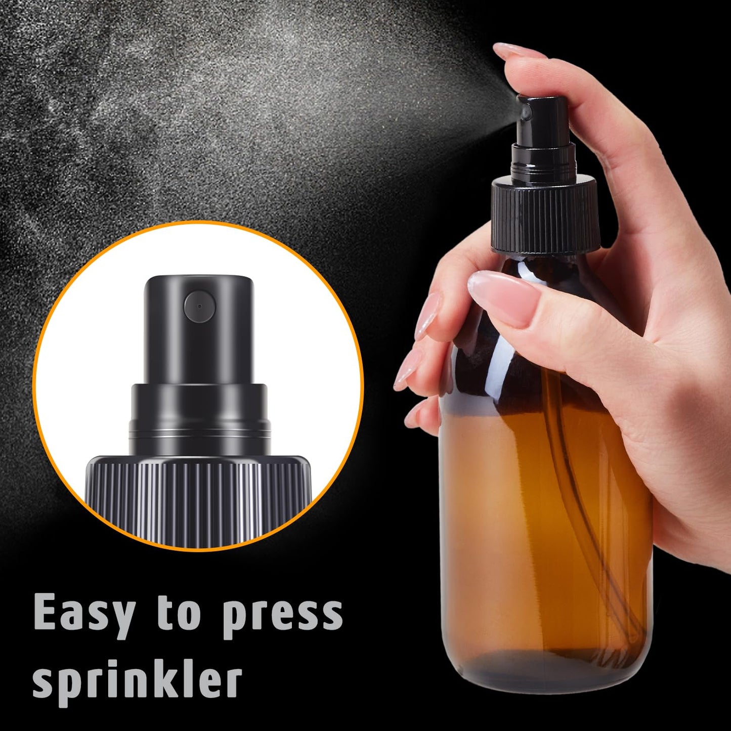 Tecohouse Amber Glass Spray Bottles 8.8 oz, 2 Pack Empty Spray Bottle for Essential Oils, Small Glass Bottles for Cleaning Solutions, Plants, Hair with Durable Nozzle, Labels, Funnel