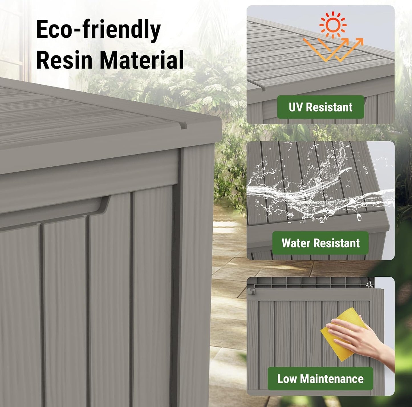 Mars Villa 119 Gallon Outdoor Storage Box, Large Resin Deck Box Waterproof, Storage Bin for Outside Patio Furniture Cushions, Pool Supplies, with Hydraulic Hinge, UV Resistant and Weatherproof, Greige