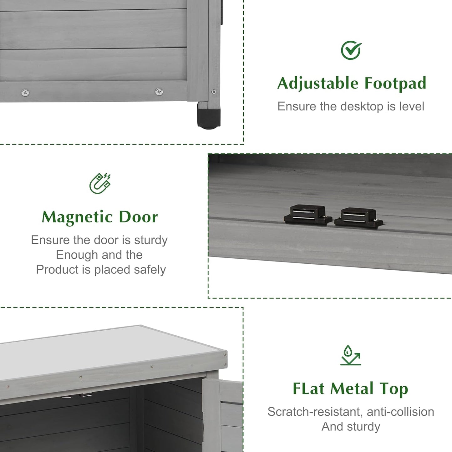 Outdoor Storage Cabinet & Potting Bench Table with Metal Top, Wooden Patio Furniture, Garden Workstation (Classic Grey, 36x31x17in)