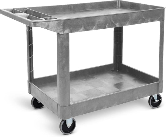 Tubstr Extra Large Two-Shelf Utility Cart with Wheels | 500 lb. Capacity Rolling Utility & Tool Cart for Warehouses, Industrial Settings, Auto Garages, & More (Gray, 45.5 x 24.5)
