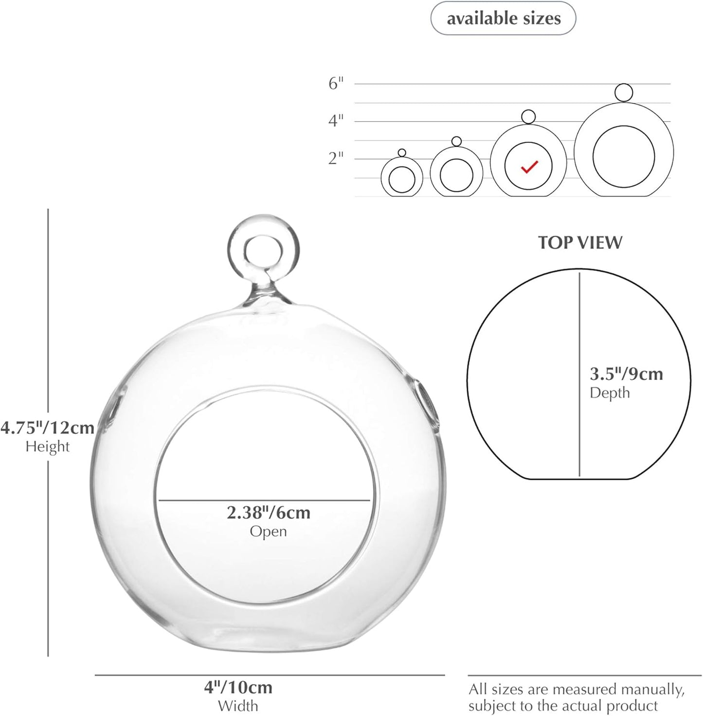 WGV Hanging Terrarium Globe, Width 4", Height 4.75", DIY Air Succulent Planter, Clear Glass Vase Orb with Flat Bottom, Candle Holder for Windowsill Outdoor Garden Decor, 12 Pieces Bulk