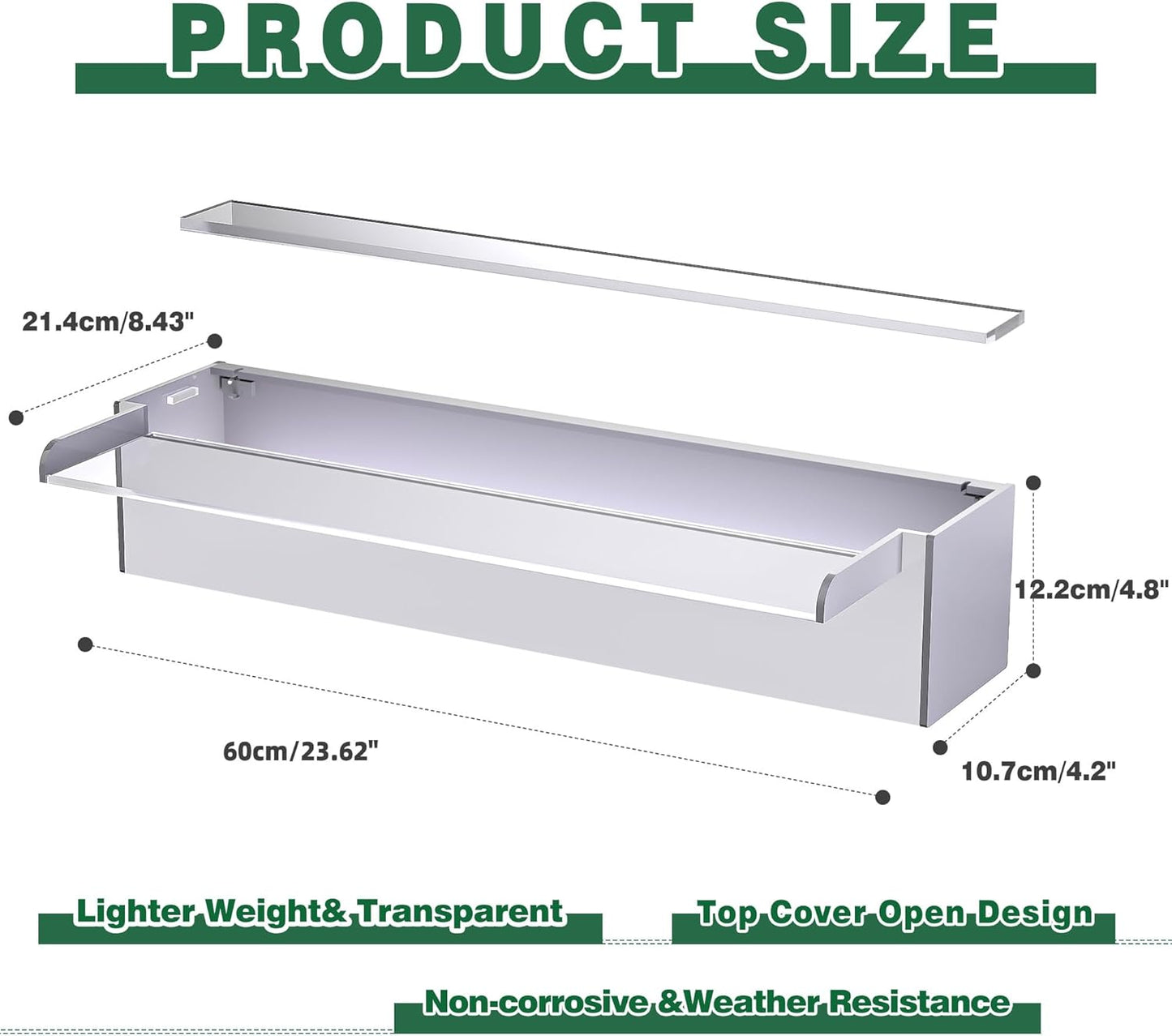 Pool Fountain, LONGRUNNEW Transparent Acrylic Pool Waterfall Spillway, 23.6 Inches Pool Water Feature for Garden Patio, Backyard Koi Pond Decor