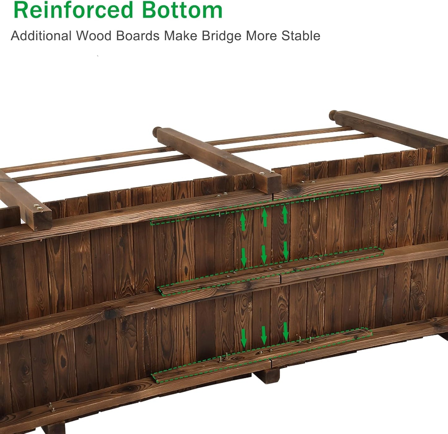 VINGLI 7.5 ft Garden Bridge, Arch Walkway Wooden Bridge with Safety Rails Stained Finished, Decorative Landscaping Footbridge for Koi Pond, Dry Creek Bed, Garden Pathway or Rustic Wedding Decor