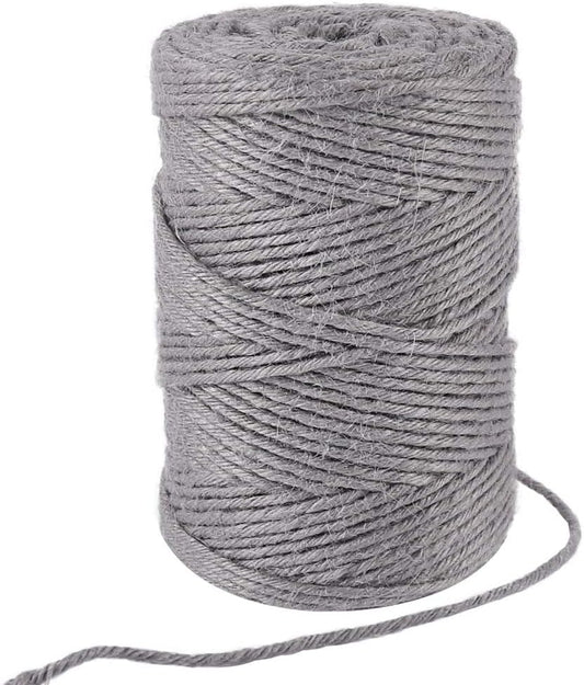 Tenn Well Grey Jute Twine, 328 Feet 3mm Thick Twine Rope for Gift Wrapping, Crafting, Packing, Gardening, DIY Projects