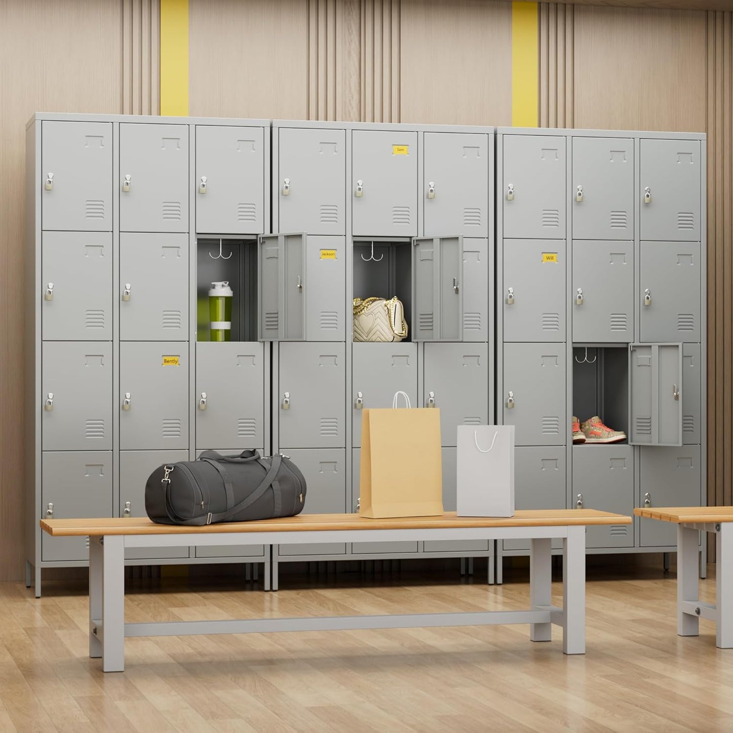 Metal Lockers for Employees with 12 Door & Hooks,Metal Storage Locker with Lock and Card Slot for School Office Garage Gym Bedroom Home,Assembly Required,12 Doors Light Grey