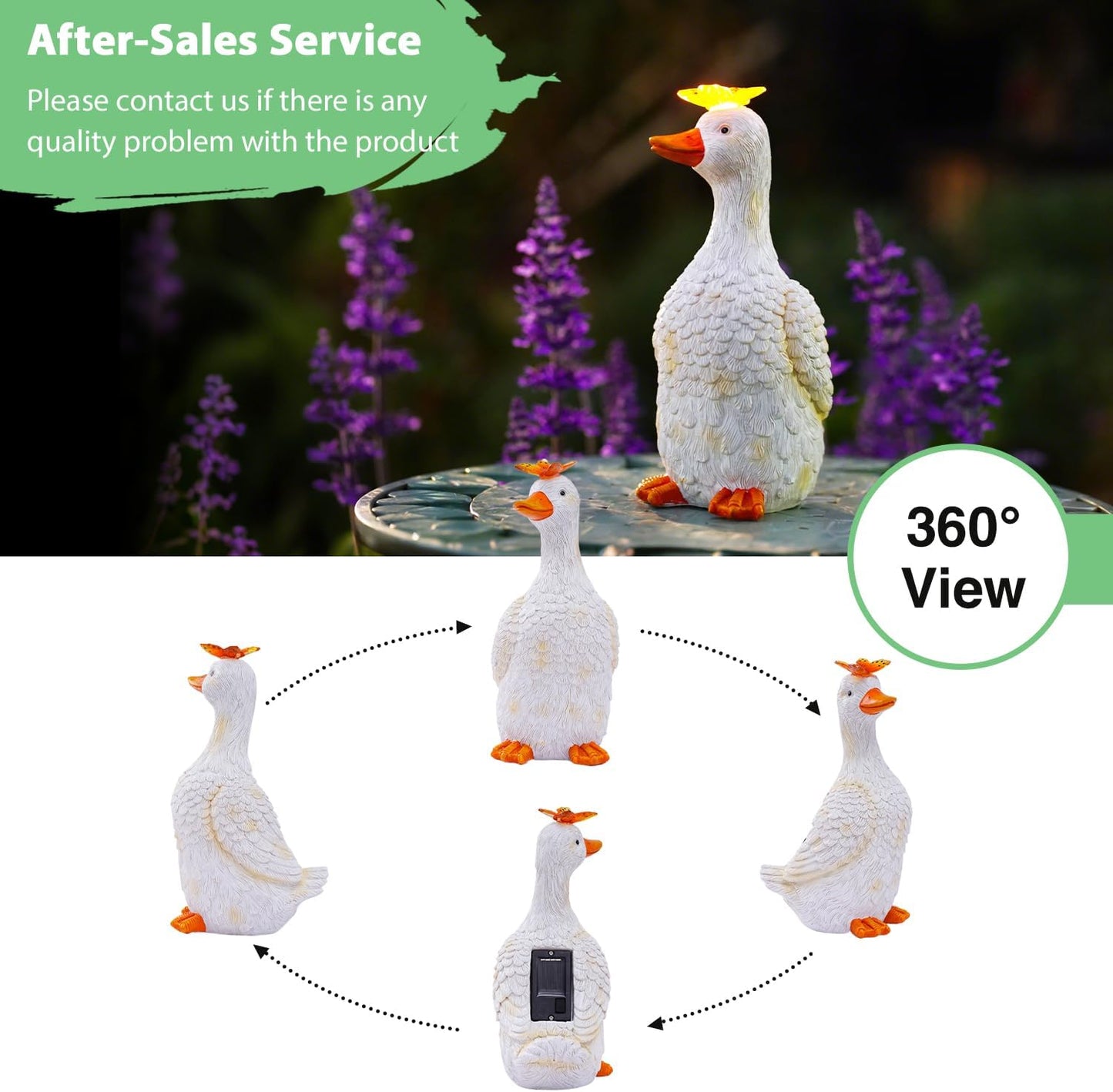 Goodeco Garden Goose Statue with Solar Butterfly - Outdoor Goose Decor for Unique Gifts for Mom & Garden Lovers (Off White)
