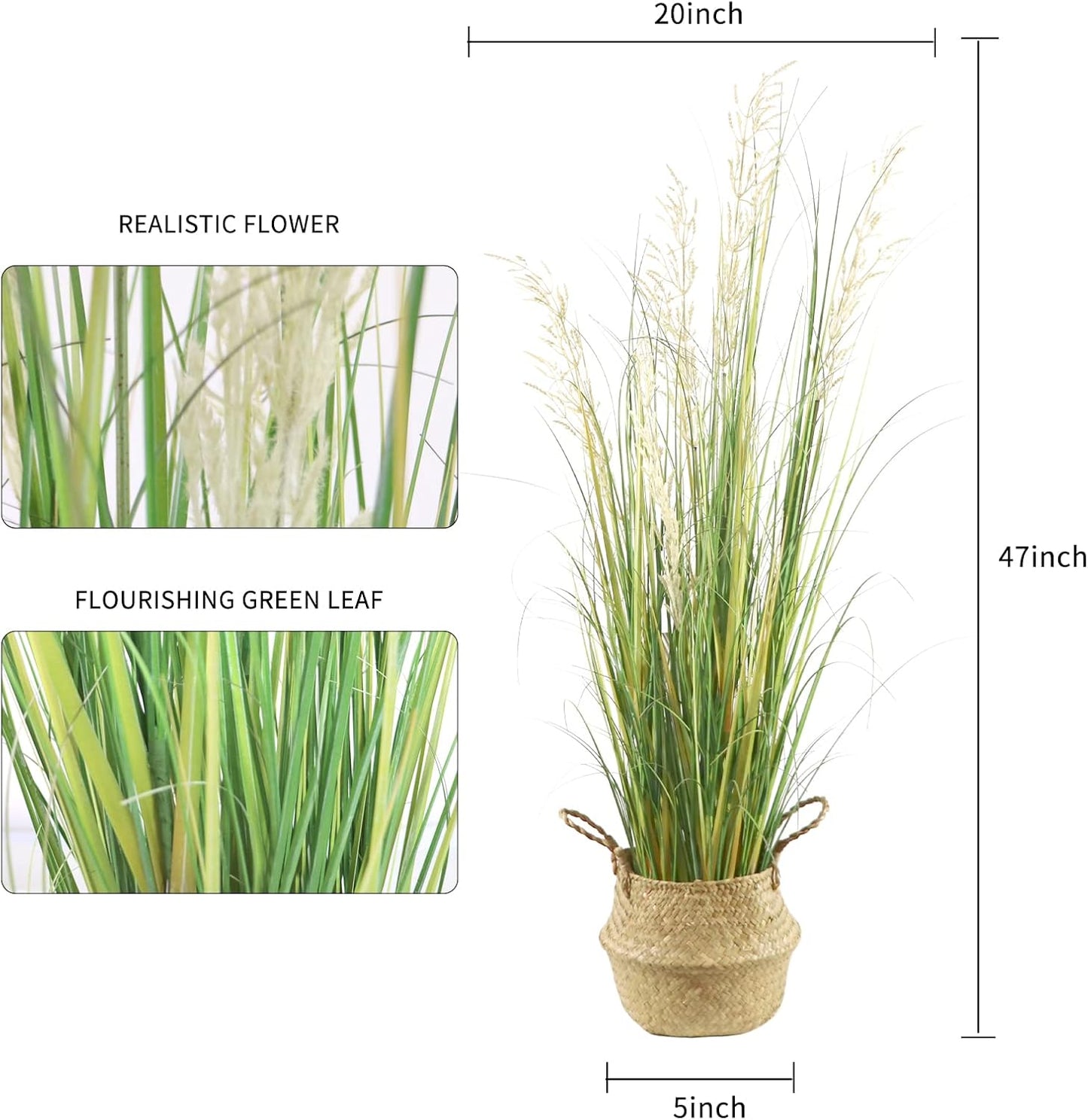 Artificial Plant 4ft(47in) Tall Artificial Grass Plant,Faux Plants Indoor Home Decorative Artificial Plants & Flowers in Pot Fake Plant, House Plant Indoor