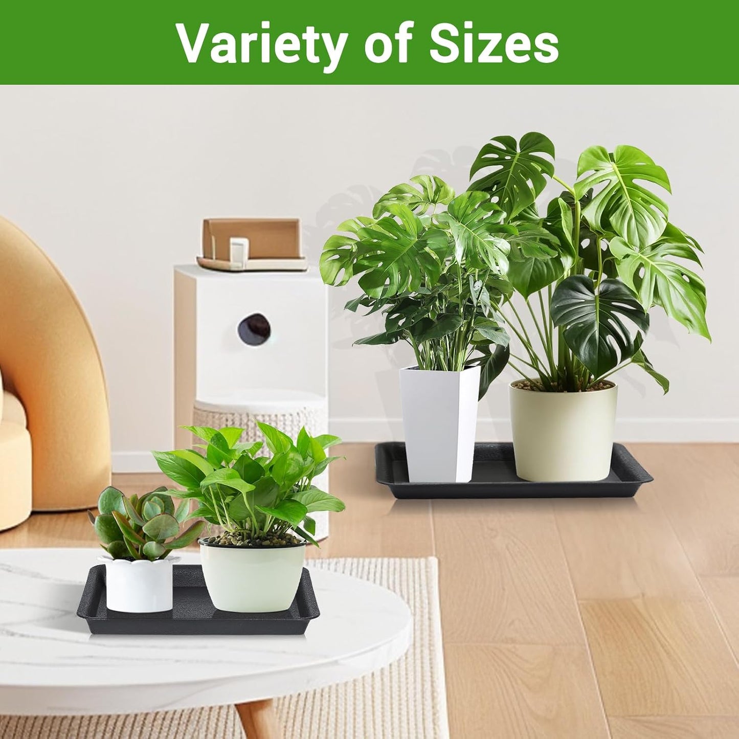 GREANER 3 Packs Plant Saucers Rectangular, 15x11x1.2Inch Heavy Plastic Plant Saucer Drip Tray, Flower Pot Tray for Indoors Outdoor Plant Pots, Thick Drip Tray for Garden Potted Water Drips and Soil