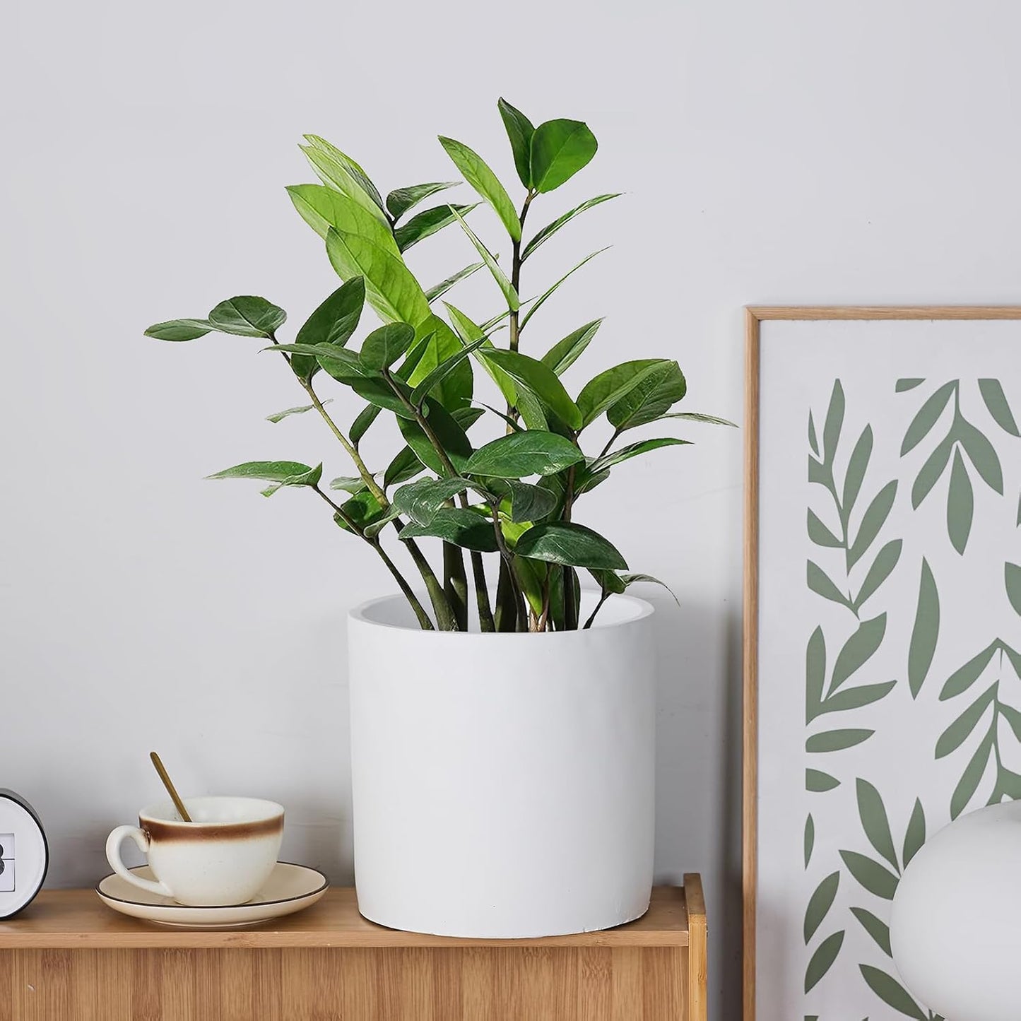 8 Inch Pot for Plants, Large Cement Planter with Drainage Hole, Mid-Century Modern Concrete Flower Pots for Home Decor, Office & Outdoor (White)