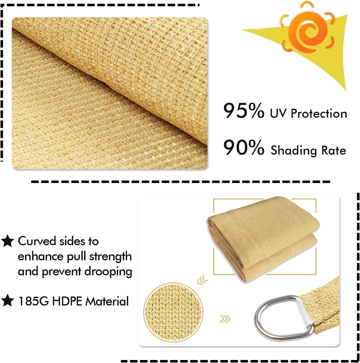 KANAGAWA 8'X14' Sand Custom Size Sun Shade Sail Rectangle UV Block Canopy Cover for Patio Backyard Lawn Garden Outdoor (Customized Available)