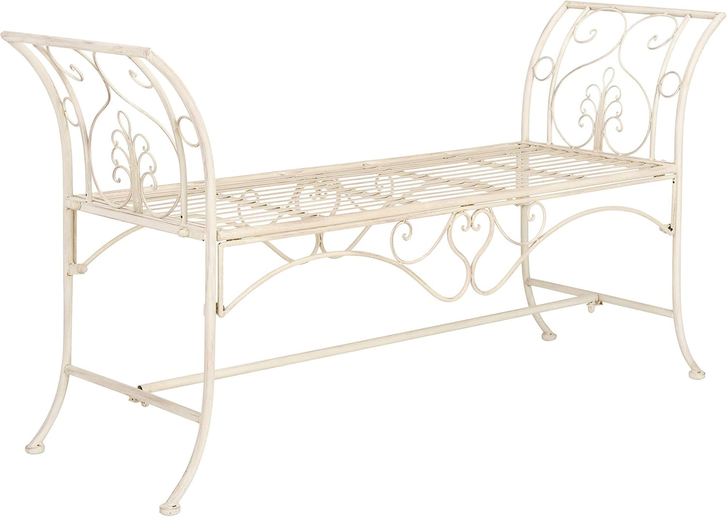 SAFAVIEH PAT5016A Collection Arona Antique White Wrought Iron 51" Outdoor Garden Bench