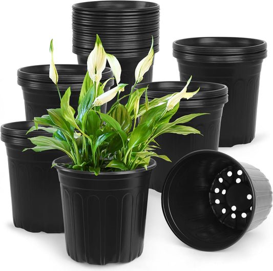 50 Pcs 2 Gallon Nursery Pots,Thickened Soft Plastic Plant Pots with Holes,Garden Flower Seedling Pot Container for Seedling,Cuttings,Transplanting (Black)