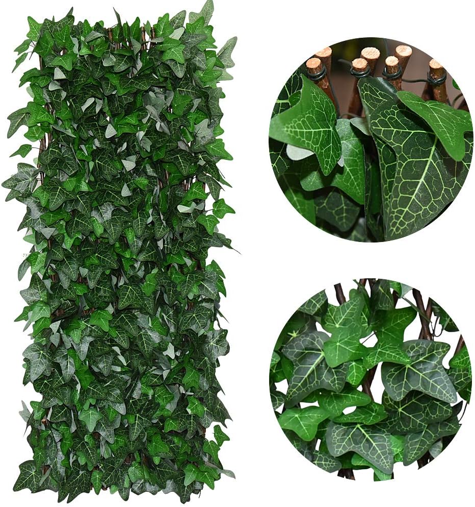 Expandable Fence Privacy Screen for Balcony Patio Outdoor,Decorative Faux Ivy Fencing Panel,Artificial Hedges (Single Sided Leaves) (1, Green-Ivy)