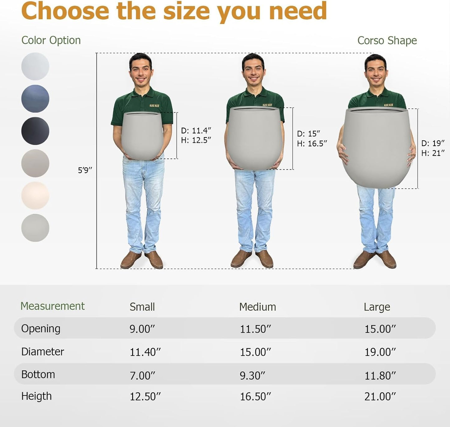 16.5" H x 15" D Corso Fiberstone Round Tapered Planter with Drainage Hole, Smooth Finishes, Weather Resistant for Indoor and Outdoor Use (Light French Gray, 11.5" Pot Opening)