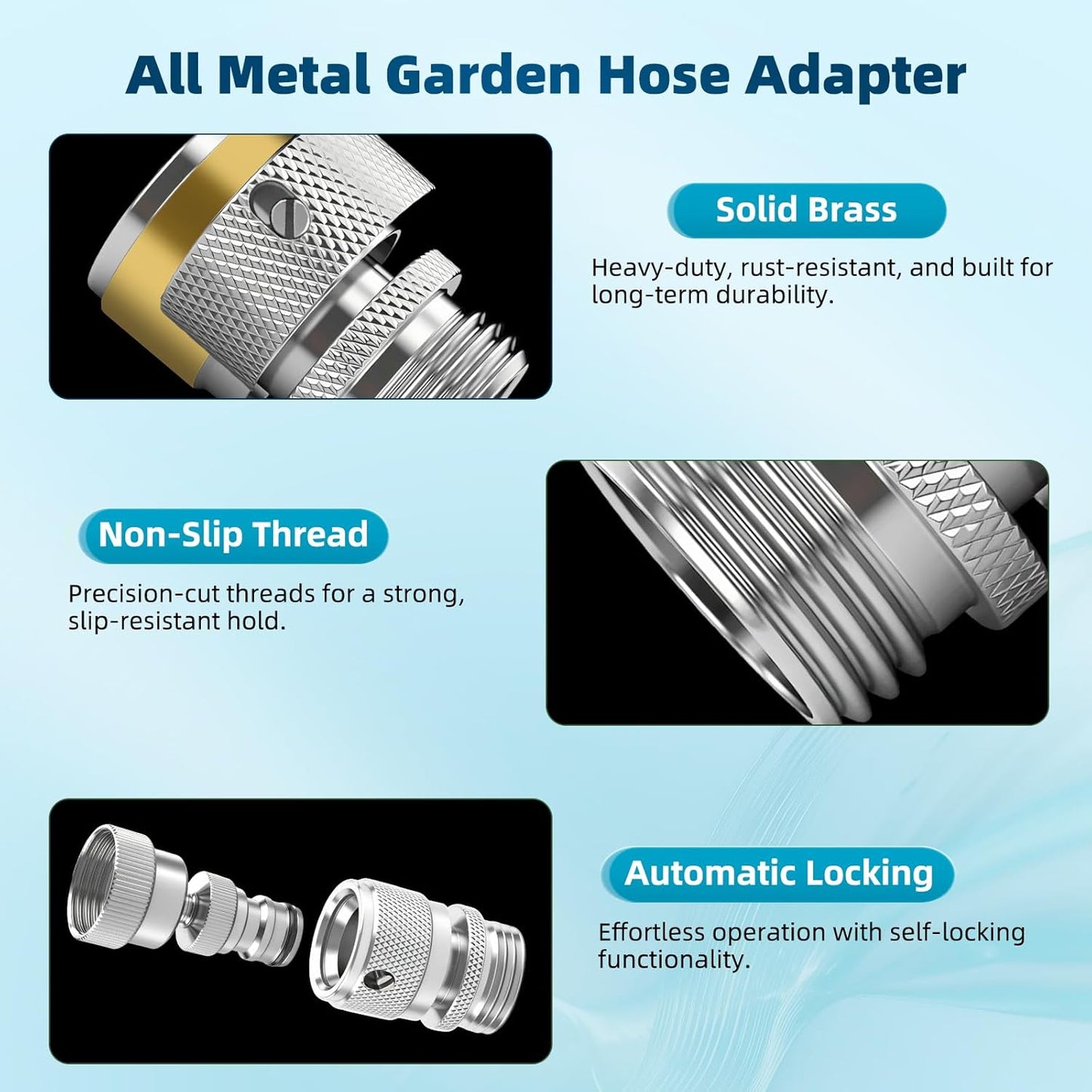 Hibbent Swivel Garden Hose Quick Connector, 360° Rotatable Faucet Hose Quick Connect Fitting, Solid Brass 3/4 Inch GHT Thread, Female and Male Adapter