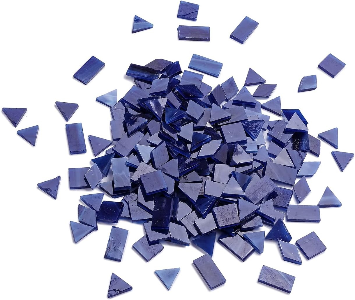 Lanyani 200 Pieces Glass Mosaic Tiles for Crafts,4 Shapes Mixed Colorful Tiffany Stained Glass Pieces,Square/Rectangle/Diamond/Triangle,Navy Blue