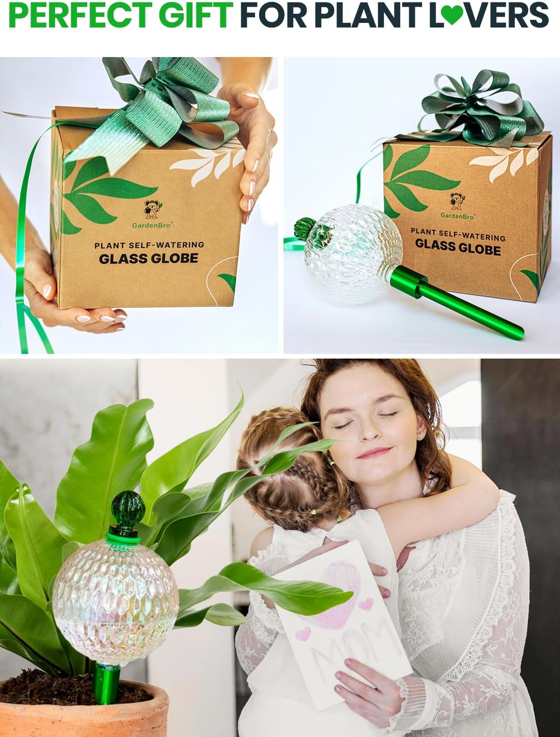 16 Oz Plant Watering Globes for Indoor Plants with Metal Self Watering Planter Insert - Premium XL Glass Hand-Blown Globe - Automatic Plant Waterer Indoor, Gift Idea for Gardeners [1 Globe, Textured]