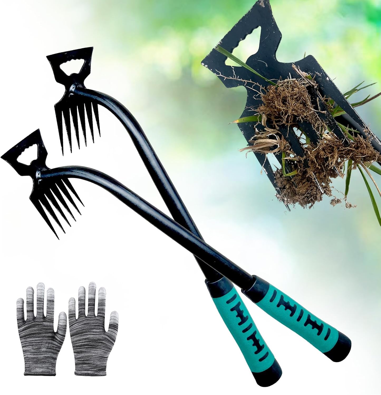 Weed Puller Tool-2Pcs Gardening Hand Weeder Tools, 2025 New Weeding Artifact Uprooting Weeding Tool, Manganese Steel Weed Removal TooL, 6 Teethes Dual Purpose Manual Weed Pulling Tool for Yard Gardenl