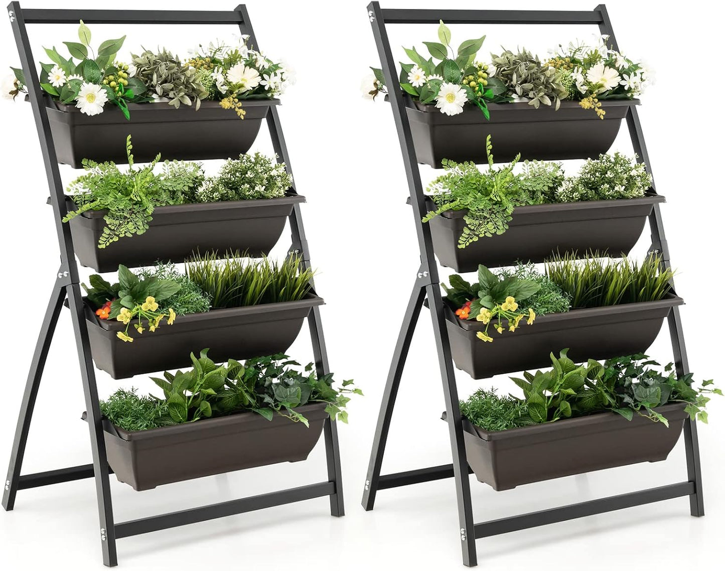 Giantex 2 Pcs 4.1FT Vertical Raised Garden Bed, 4-Tier Elevated Planter Box w/4 Containers & Drainage Holes, Indoor Outdoor Freestanding Planter for Vegetables, Herbs, Flowers, Heavy-Duty Metal Frame